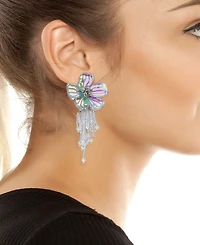 Betsey Johnson Faux Stone Garden Glam Flower Fringe Drop Earrings