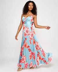 Katia Rae Juniors' Floral Bow-Back Pleated Maxi Dress