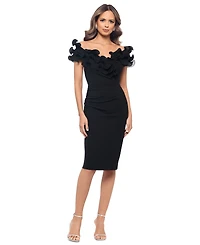 Xscape Petite Ruffled Off-The-Shoulder Ruched Dress