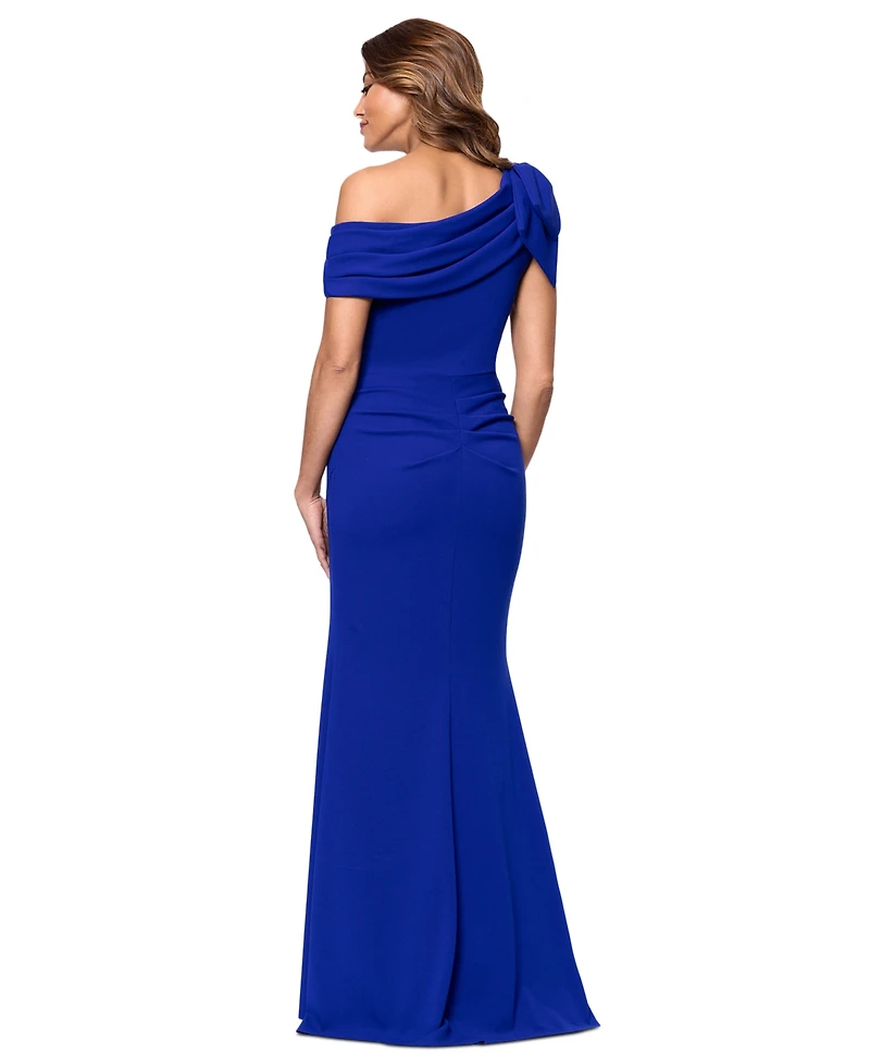 Xscape Petite One-Shoulder Scuba Crepe Gown