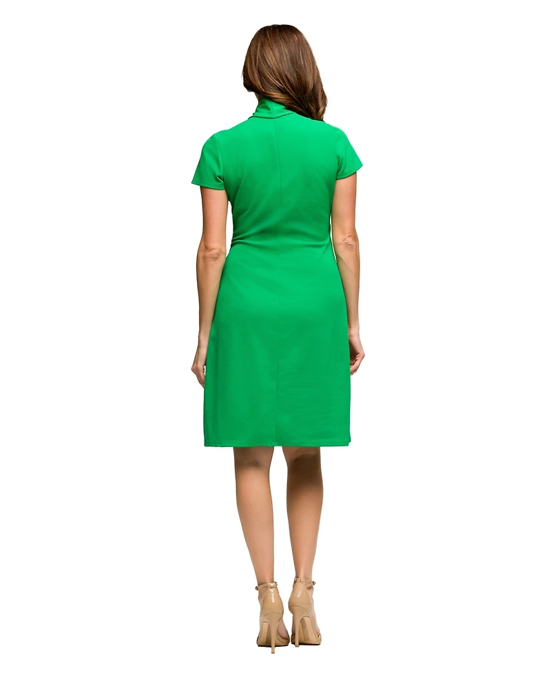 24seven Comfort Apparel Women's Mandarin Collar Knee Length Wrap Dress