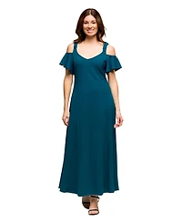 24seven Comfort Apparel Women's Cold Sholder Ruffle Sleeve A Line Maxi Dress