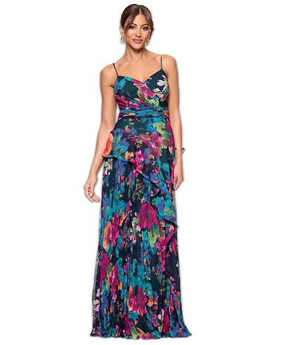 Xscape Women's Floral-Print Sweetheart-Neck Gown