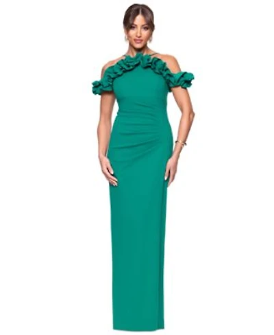 Xscape Womens Halter Strap Ruffled Gown