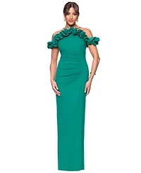 Xscape Womens Halter Strap Ruffled Gown