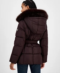 Michael Kors Women's Belted Hooded Faux-Fur-Collar Puffer Coat, Exclusively at Macy's
