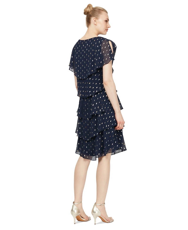 Sl Fashions Petite Metallic Print Tiered Dress