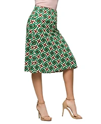 24seven Comfort Apparel Women's Green Geometric Print Comfortable Elastic Waist Knee Length Skirt