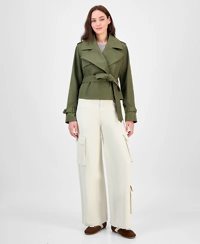 Maralyn & Me Juniors' Cropped Trench Coat, Exclusively at Macy's