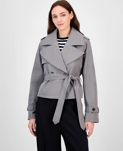 Maralyn & Me Juniors' Cropped Trench Coat, Exclusively at Macy's