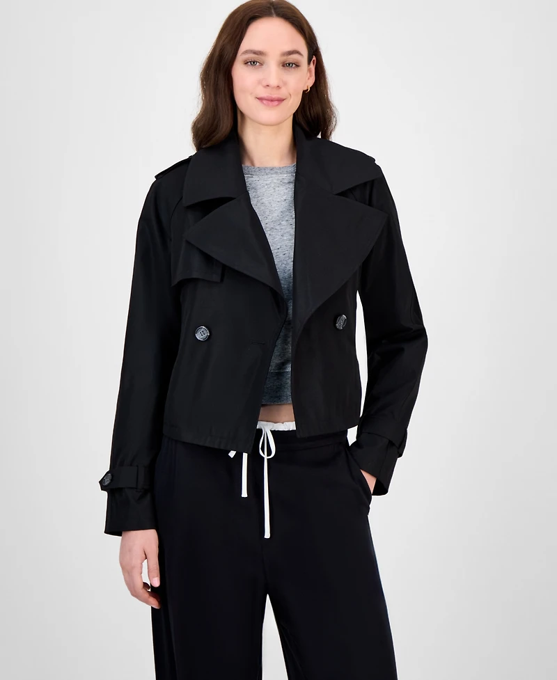 Maralyn & Me Juniors' Cropped Trench Coat, Exclusively at Macy's