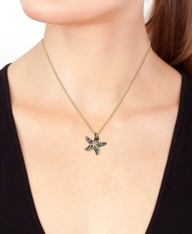 Effy Multi-Sapphire (1/2 ct. t.w.), Green Garnet (1/6 ct. t.w.) & Diamond (1/6 ct. t.w.) Starfish 18" Pendant Necklace in 14k Gold