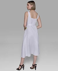 Karl Lagerfeld Paris Women's Floral-Print Linen-Blend A-Line Dress
