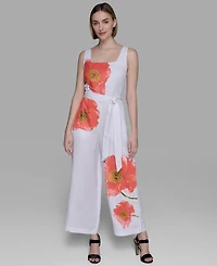 Karl Lagerfeld Paris Women's Linen-blend Floral-print Jumpsuit