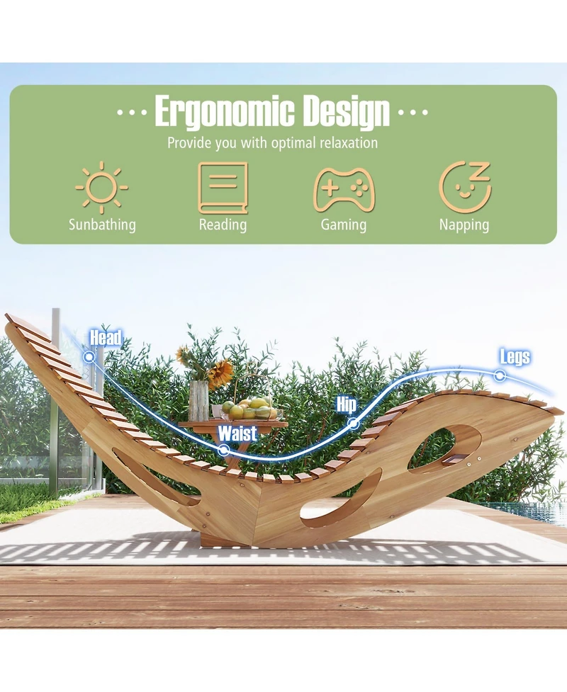 Acacia Wood Patio Rocking Sun Lounger with Ergonomic Curved Seat