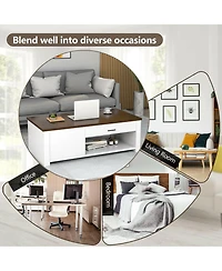 Modern Coffee Table with Front Back Drawers and Compartments for Living Room