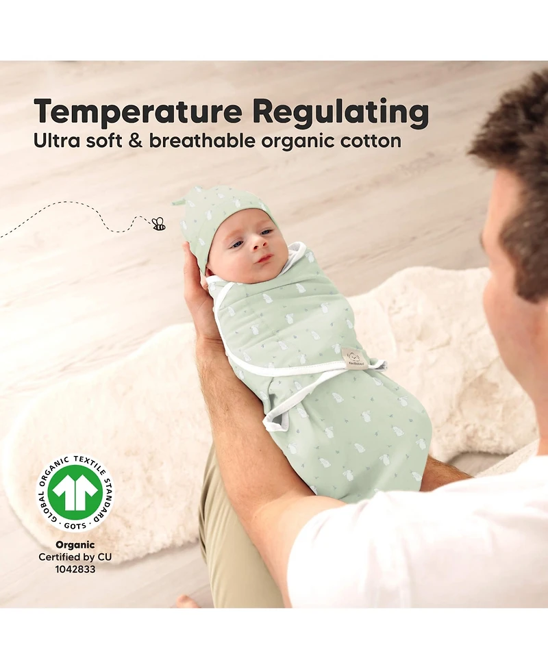 3pk Organic Swaddle Sleep Sacks with Knot Hats, Newborn 0-3 Months