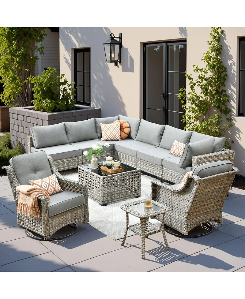 Xizzi 10 Piece Outdoor Patio Furniture with Swivel Rocking Chairs,All Weather Rattan Wicker Sectional Coversation Set Solar Coffee Table, Single