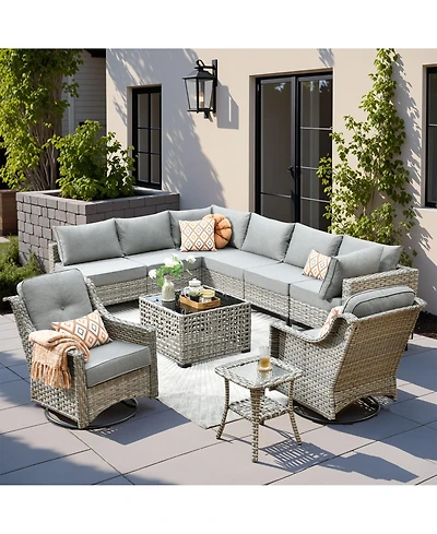 Xizzi 10 Piece Outdoor Patio Furniture with Swivel Rocking Chairs,All Weather Rattan Wicker Sectional Coversation Set Solar Coffee Table, Single