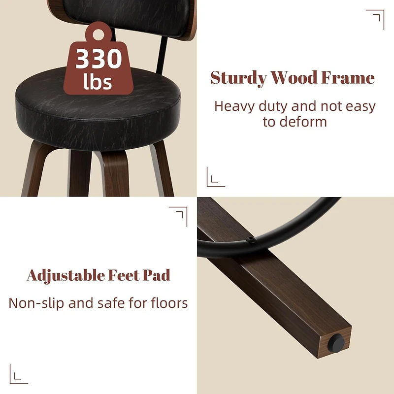 Dyhome 24 inches Bar Stools Set of 3, Modern Counter Height with Wood Back, Boucle Fabric Upholstered Barstools for Home, Cafe