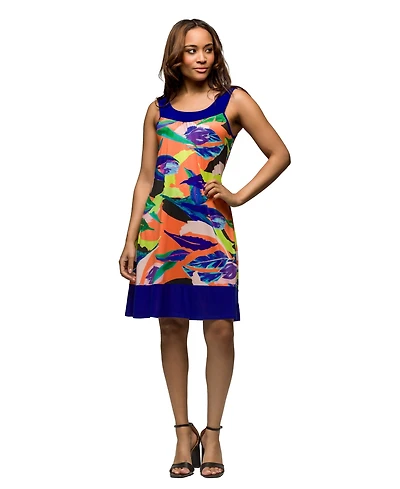 24seven Comfort Apparel Women's Multicolor Scoop Neck Sleeveless Knee Length Dress