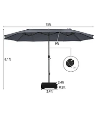 Gymax 15 ft Double-Sided Patio Umbrella Market Twin w/ Enhanced Base