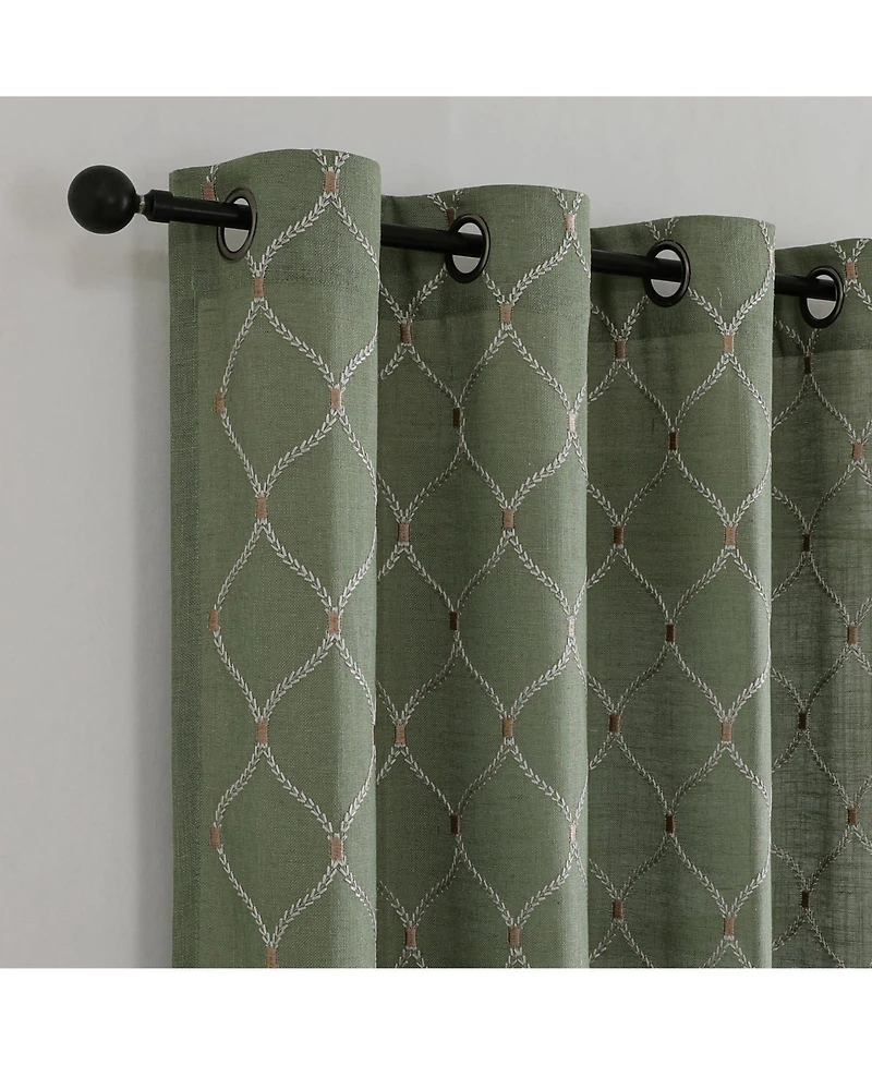 Kate Aurora 1 Piece Vienna Lux Embroidered Linen Blend Semi Sheer Grommet Window Curtain Panel - 84 in. Long