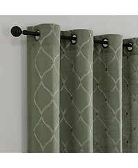 Kate Aurora 1 Piece Vienna Lux Embroidered Linen Blend Semi Sheer Grommet Window Curtain Panel - 84 in. Long