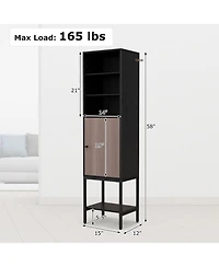 57" Bathroom Tall Cabinet with 1 Door and 4 Shelves Freestanding Floor