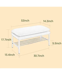 Modern Upholstered End of Bed Bench with Metal Legs and Storage Shelf Versatile Shoe Rack Ottoman for Entryway Bedroom Living Room Window or Hallway-T