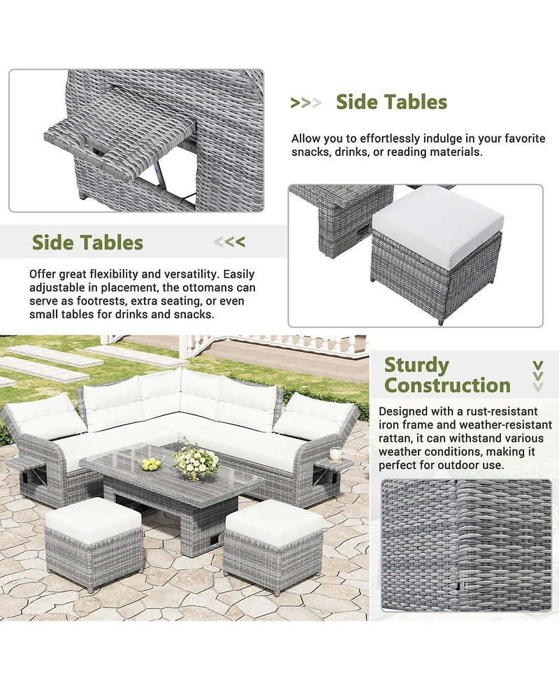 Mondawe Outdoor Furniture Set Patio Rattan with an Adjustable Table