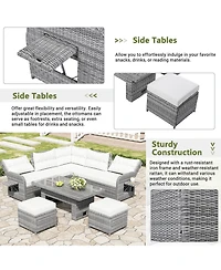 Mondawe Outdoor Furniture Set Patio Rattan with an Adjustable Table