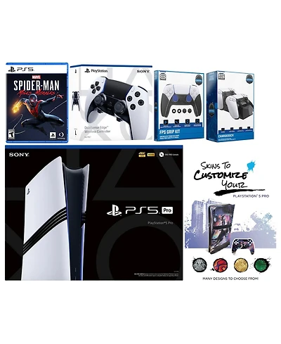 Sony Playstation 5 Pro Bundle with Spider-Man: Miles Morales, Extra Edge Controller, Fps Grip Kit, Dual Charge Dock and MightySkins Decal Voucher Plus