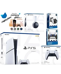 Sony Playstation 5 Slim Disc Bundle with White Pulse Headset, Extra Nova Pink Controller, Fps Grip Kit, Dual Charge Dock and MightySkins Decal Voucher