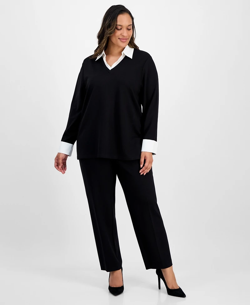 Jones New York Plus Size Serenity Knit Two-Fer Sweater