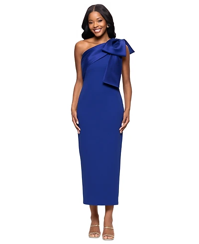 Betsy & Adam Women's Satin-Bow-Trim One-Shoulder Scuba Dress