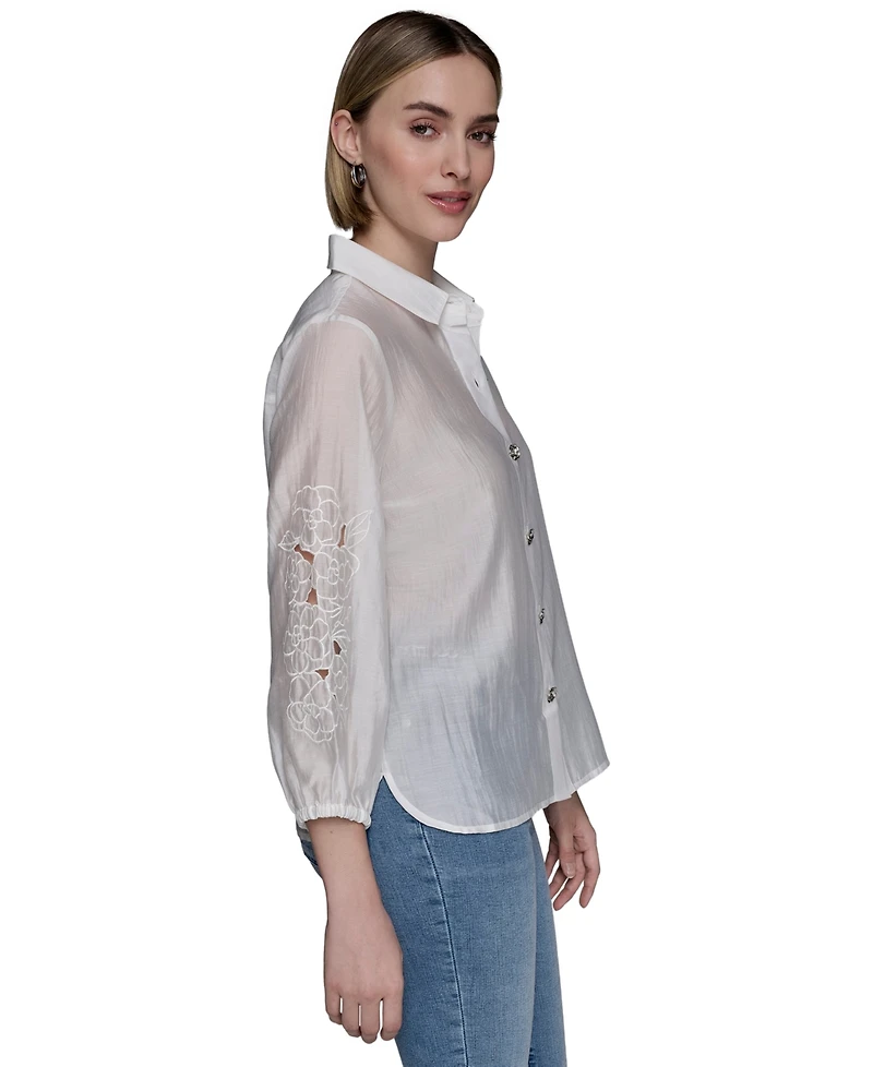Karl Lagerfeld Paris Women's Floral Cutout Blouse
