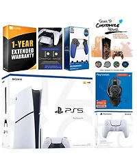 Sony Playstation 5 Slim Disc with Extra Controller, Plantronics Headset, Trigger Stop Kit, Charge Dock and MightySkins Decal Voucher + 1 Year Cps Exte