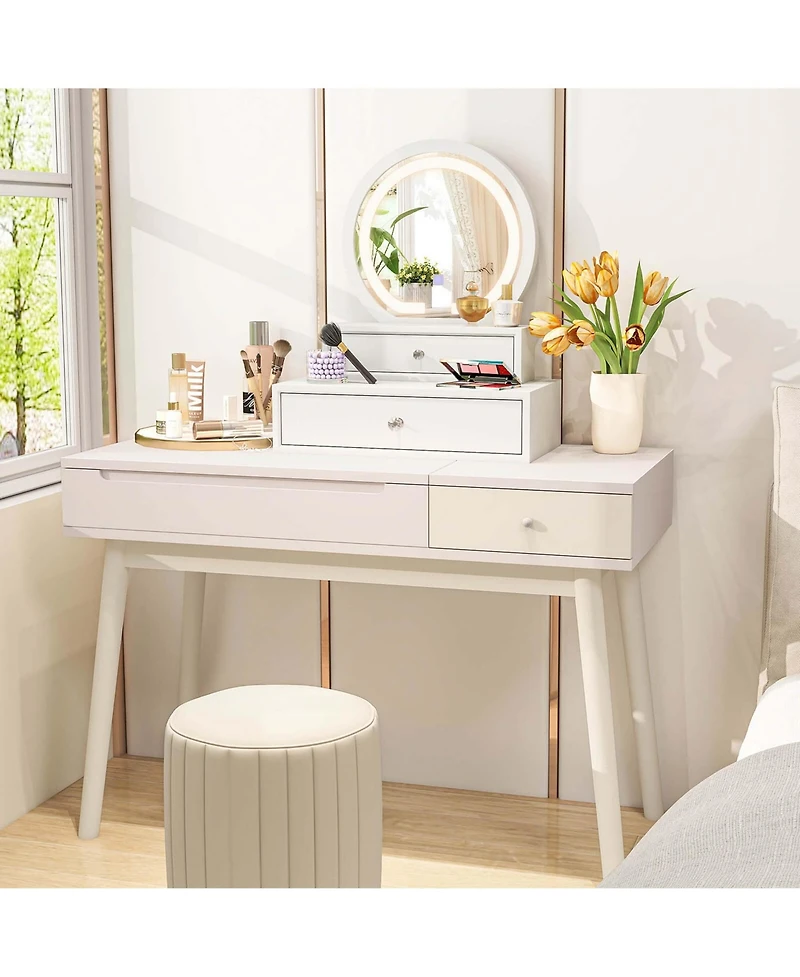 Vanity Mirror with 2 Slide-out Drawers 3 Lighting Modes & Adjustable Brightness