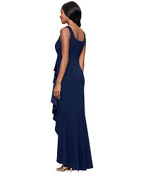 Betsy & Adam Women's Square-Neck Cascading-Ruffle Gown