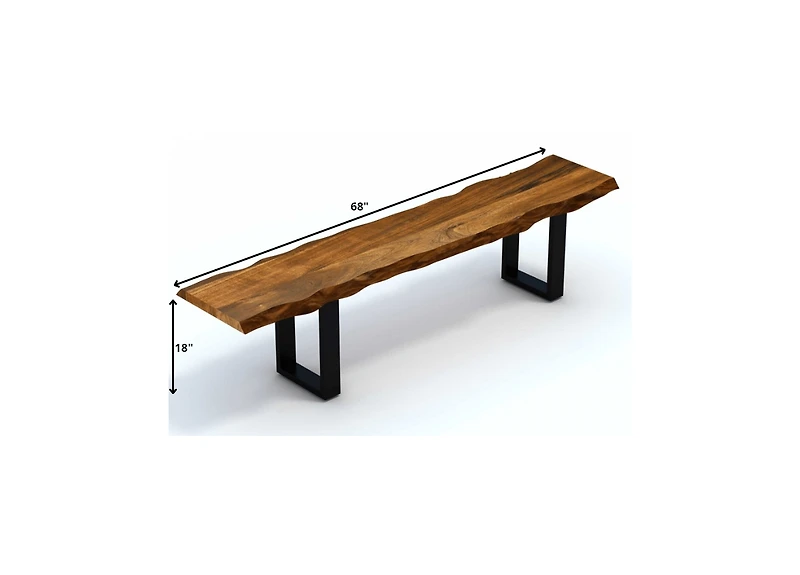 Solid Wood Bench with Live Edge for Dining Room or Entryway