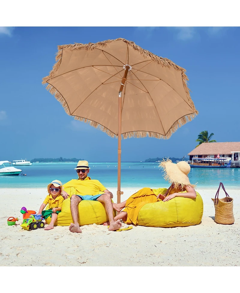 Gymax 6.5 Ft Thatched Tiki Umbrella w/ Foldable Stand Hawaiian Style Beach Umbrella