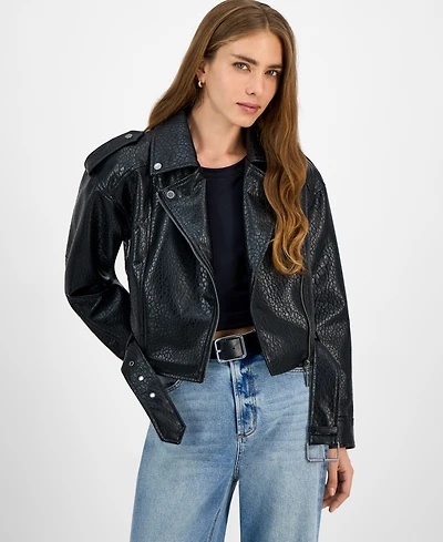 Jou Juniors' Faux-Leather Belted Jacket
