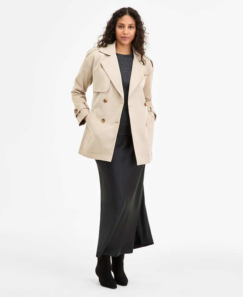 Jou Juniors' Double-Breasted Belted Trench Coat