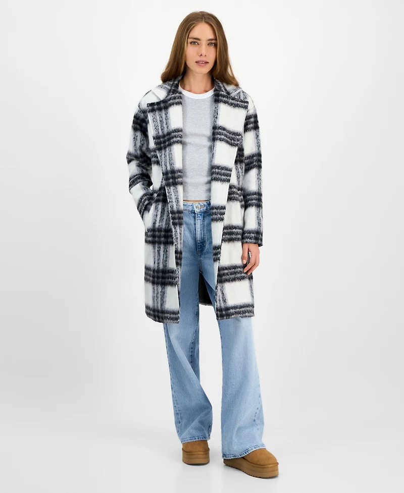 Jou Juniors' Button-Front Plaid Coat