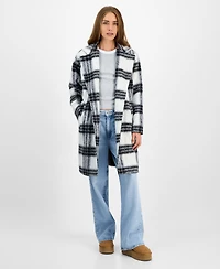 Jou Juniors' Button-Front Plaid Coat