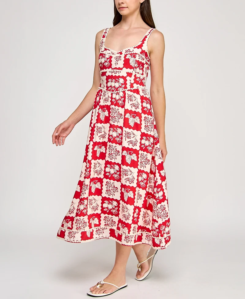 Planet Gold Juniors' Floral-Print Pom Pom-Trim Dress