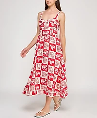 Planet Gold Juniors' Floral-Print Pom Pom-Trim Dress