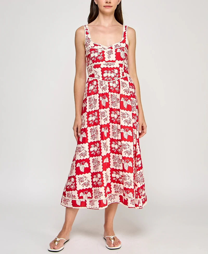 Planet Gold Juniors' Floral-Print Pom Pom-Trim Dress