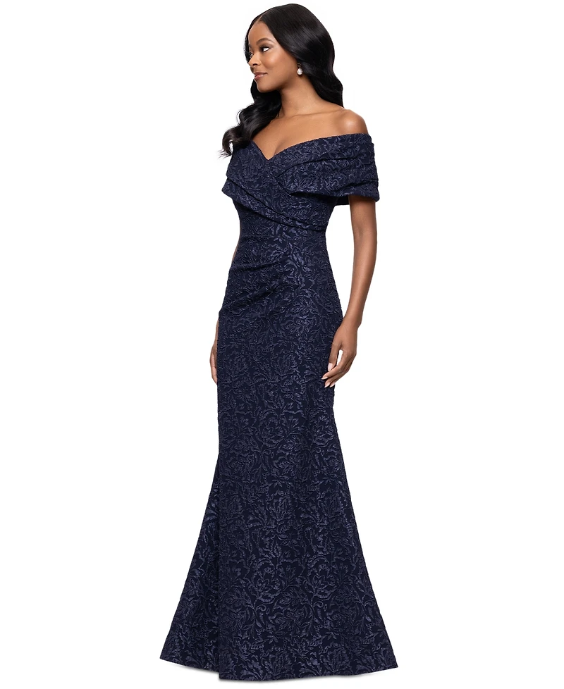 Betsy & Adam Women's Off-The-Shoulder Brocade Gown